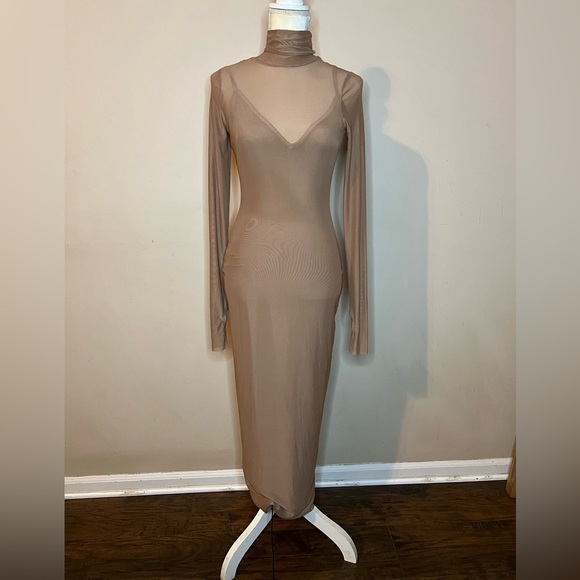 NWOT AFRM Tan Mock Neck Bodycon Dress - Picture 2 of 7